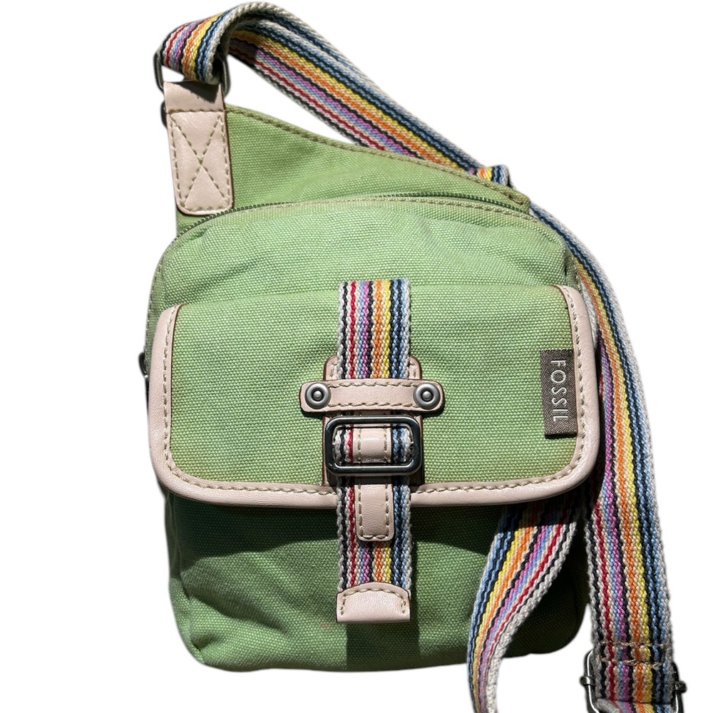Fossil Small Green Canvas Crossbody Bag
